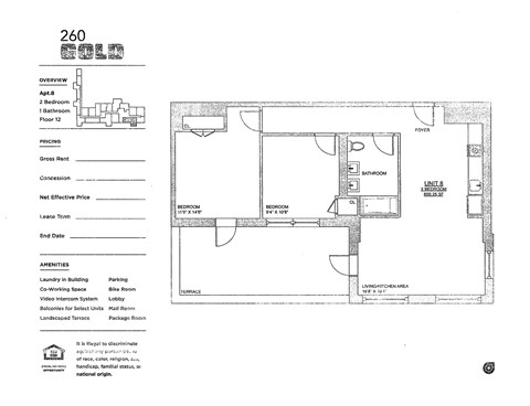 Floor plan for 2 beds, 1 bath, 631 sqft